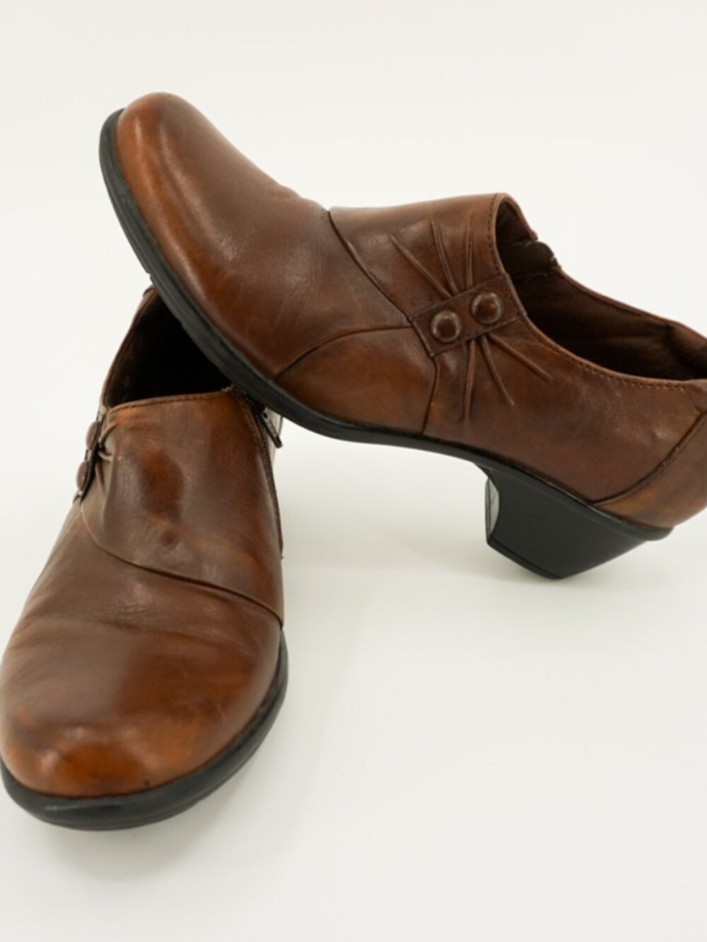 Clarks Brown Leather Bendables Wish Envy Ankle Booties 39127 Women's Size 8.5